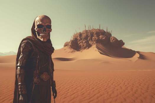 Barren Skull man desert. Stone ancient. Generate Ai