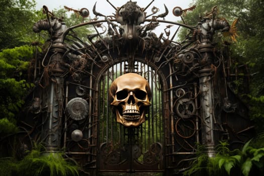 Ominous Skull man gate. Ancient stone. Generate Ai