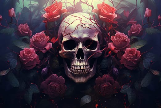 Vibrant Skull roses paint. Mexico day. Generate Ai