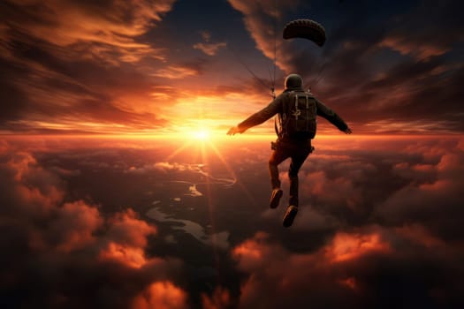 Exhilarating Skydiver sunset. Sport adventure travel. Generate Ai