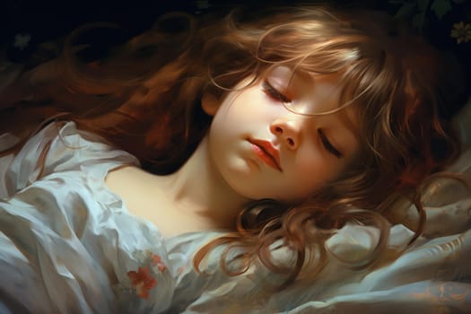 Peaceful Sleep young girl resting. Good beauty positive sleepy health. Generate Ai