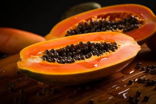 Sweet Slice ripe papaya. Seed slice raw. Generate Ai