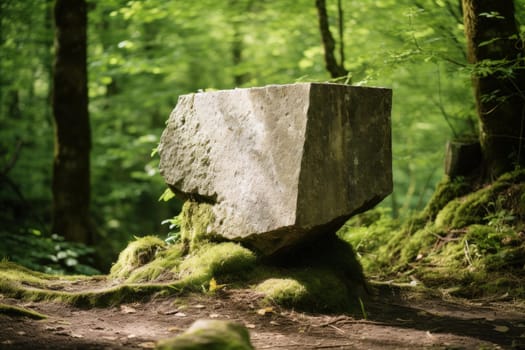 Compact Small stone podium. Nature platform. Generate Ai