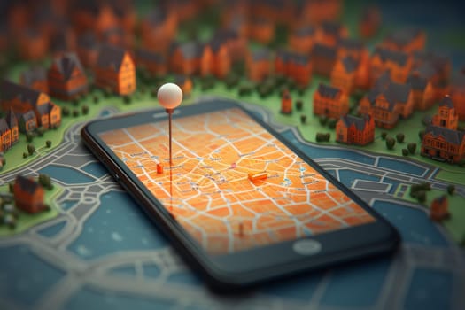 Interactive Smartphone map location. Market internet. Generate Ai