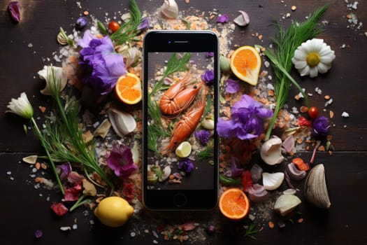Appetizing Cuisine food photo. Smartphone screen. Generate Ai