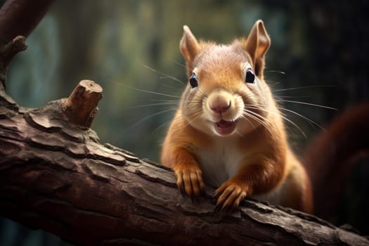 Inquisitive Curious squirrel branch nut. Tree animal. Generate Ai