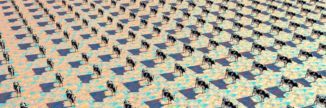 An artistic take on a herd of cows, overlaid with a psychedelic pattern that warps perspective and color.