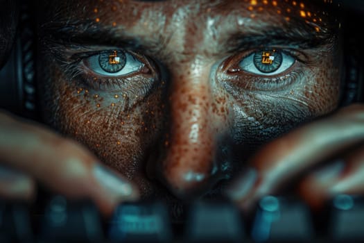 Close-up view of a person typing on a keyboard, with focus on their hands and the keys being pressed.