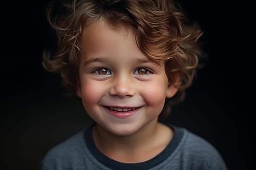 Cheerful Smiling little boy. Fun emotion face. Generate Ai