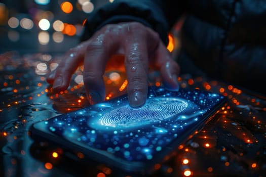 A persons finger is pressing on a tablet screen while using the device.