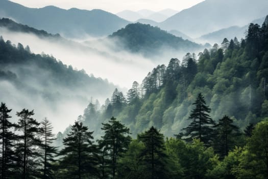 Majestic Smoky cloudy mountains trees natural. Cloud nature. Generate AI