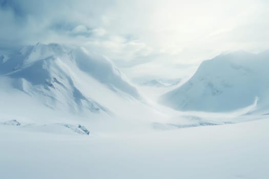 Majestic Snow mountain frozen rose sunrise. Bokeh flakes decoration plant. Generate Ai