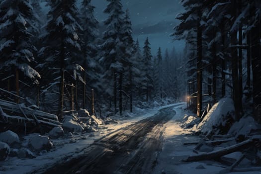 Picturesque Snow road mountains. Season landscape. Generate Ai