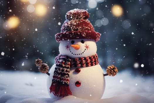 Cheerful Happy snowman. Nature funny snowy. Generate Ai
