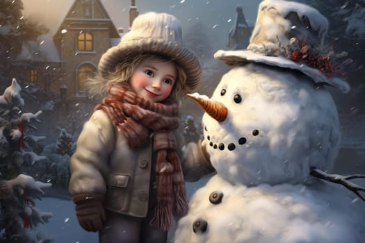 Festive Snowman winter art. Holiday fun. Generate Ai