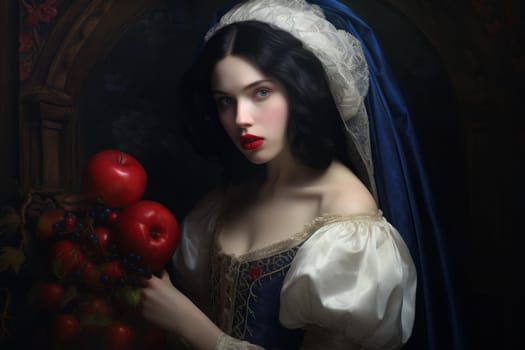 Enchanting Snow-white princess apple. Beauty face portrait. Generate Ai