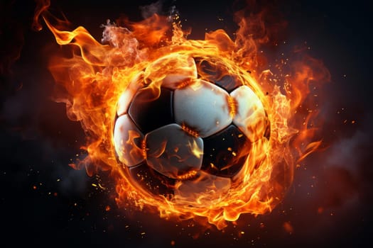 Blazing Soccer ball flames. Splash game. Generate Ai