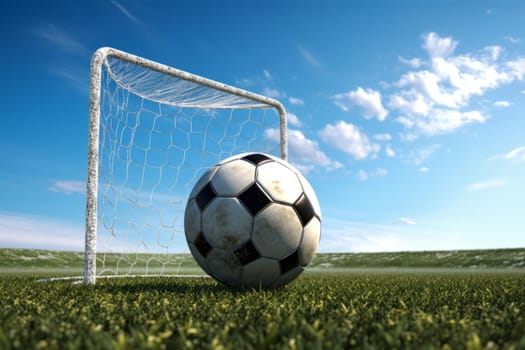 Secure Soccer ball net. Stadium sport team. Generate Ai