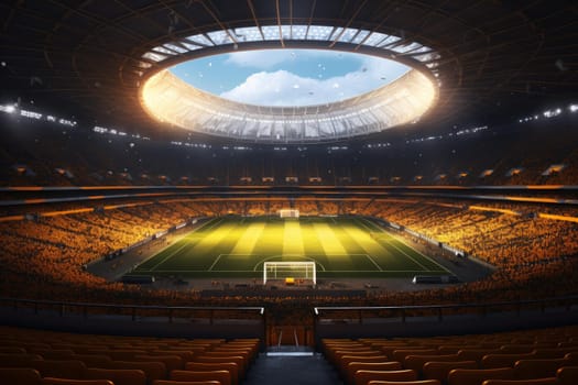 Vibrant Soccer stadium. Sport ground grass. Generate Ai
