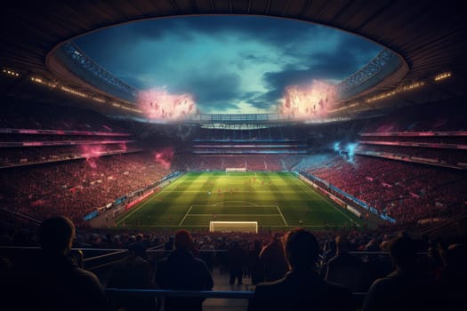 Monumental Soccer stadium. Sport ground grass. Generate Ai