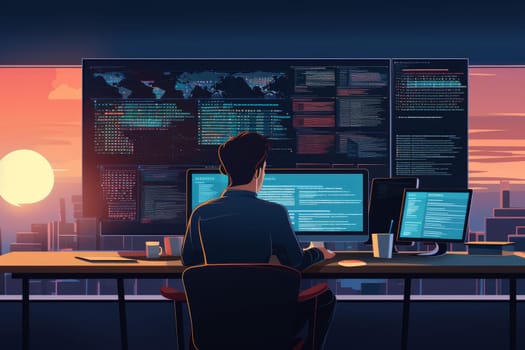Innovative Software development. Code program develop. Fictional person. Generate Ai