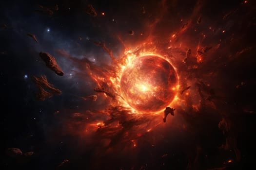 Radiant Solar dwarf cosmos space black banner. Dark solar bright colossal energy. Generate Ai