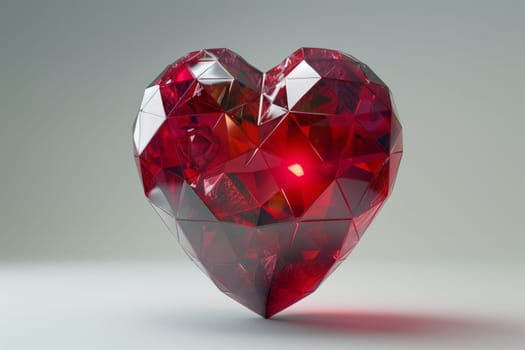A natural material, red heartshaped diamond is displayed on a white surface, adding a touch of amber and magenta to the creative arts of jewellery design