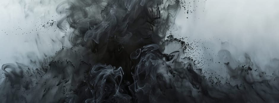 A detailed shot of a grey ink splash on a white canvas, resembling a freezing atmospheric phenomenon in a monochrome photography style, creating a striking contrast