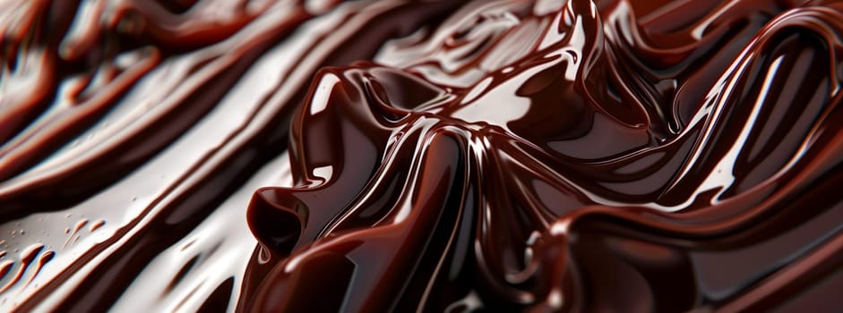 A closeup shot of melted chocolate on a cake reveals a glossy pattern resembling a metallic art piece. The rich magenta hue glistens like a shiny auto part
