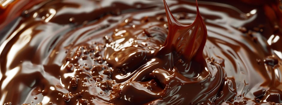 A closeup image showing melted chocolate being poured into a bowl, perfect for a recipe or culinary art display