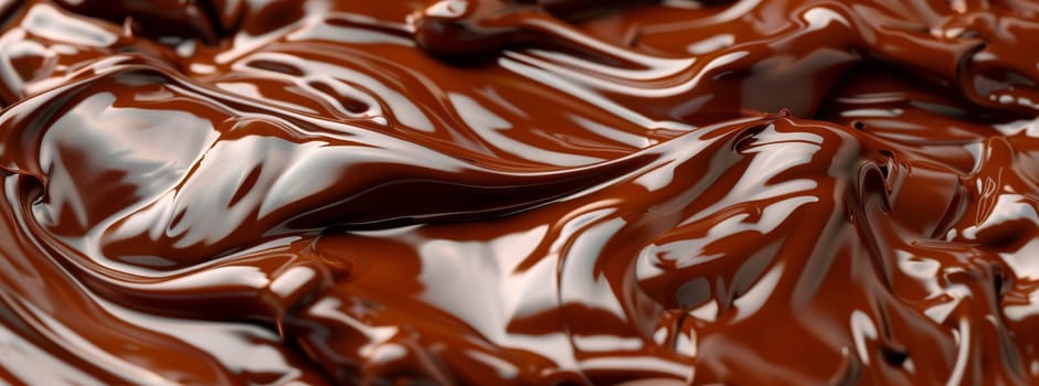 A closeup of melted chocolate on a table resembling a painting of a fictional character made from plantbased patterned fur. A visual arts event in the form of edible art