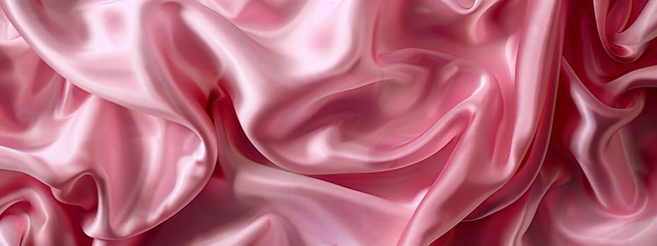 A close up of a liquid pink satin fabric with waves creating a beautiful pattern reminiscent of a painting. The hues range from purple to magenta, with touches of violet and carmine