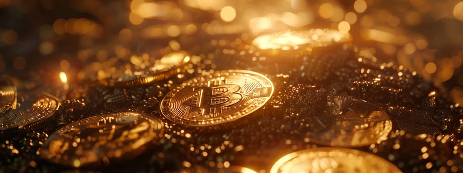 A stack of shiny gold coins arranged on a wooden table, capturing a closeup shot with macro photography, showcasing the luxurious metal treasure