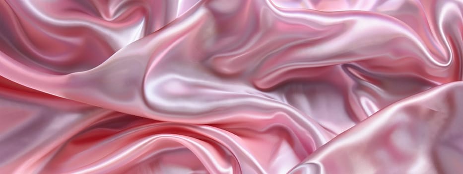 A detailed close up of a satin fabric in a vibrant pink hue with a liquidlike texture. The fabric features a magenta pattern resembling an art piece