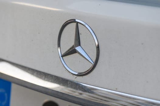 Gaziveren Cyprus 10.03.2024 - Mercedes logo on the hood of the car 2