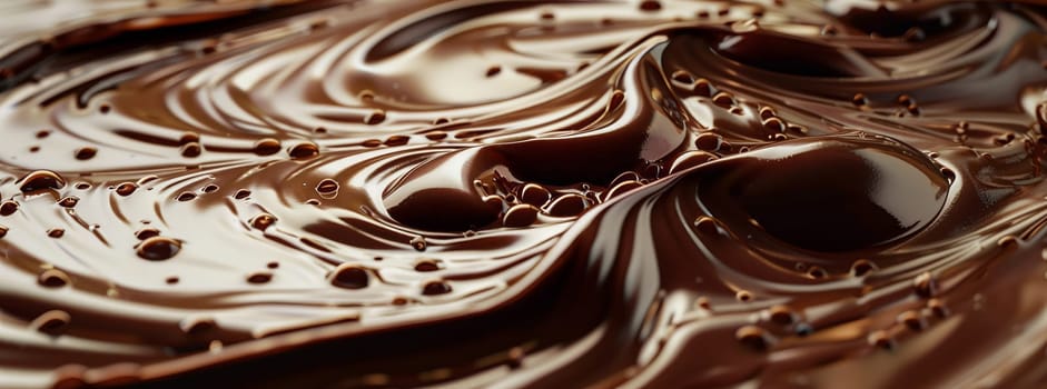 A closeup of melted chocolate on a table resembles an abstract art pattern, with its rich texture and smooth surface, similar to a monochrome photography