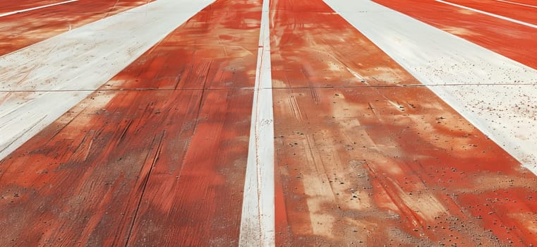 The road surface resembled a red and white striped hardwood flooring with a white line in the middle, creating a unique and artistic pattern