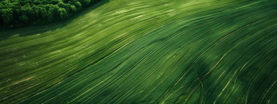 A closeup view of a lush field of green grass swaying in the wind, creating a beautiful natural landscape of terrestrial plants