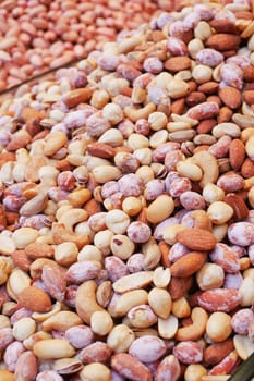 Closeup of colourful soy beans texture background