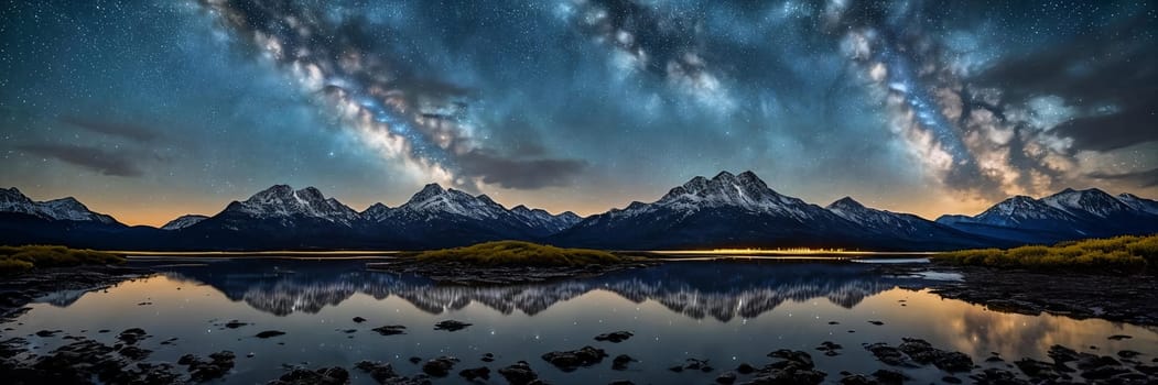 Marvel of a starry night sky in a remote location, with a silhouette of a distant mountain range adding depth to the image