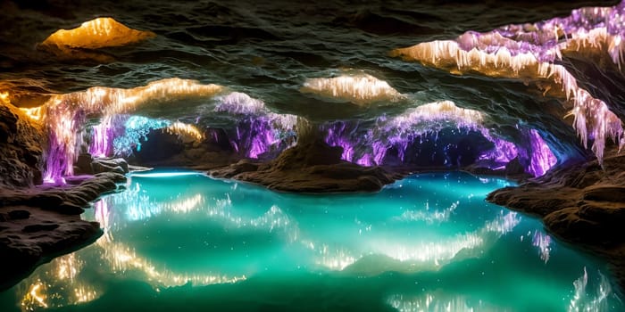 Glowing Caverns. An underground wonderland, a cavern adorned with luminescent crystals. Their soft glow reveals winding tunnels, reflecting pools, and the promise of hidden treasures.