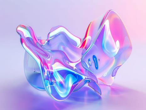 Bold holographic liquid metal shape. 3D Holographic Neon Fluid Waves. Iridescent chrome melted bubble drop. Ai generated