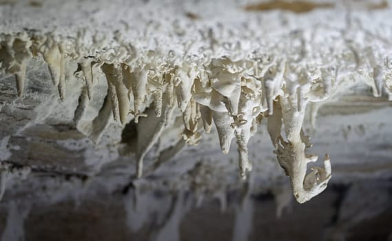 Intricate stalactites in a cave showcase stunning geological formations.