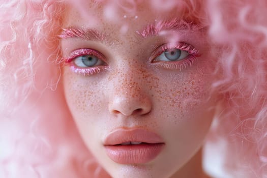 Detailed view of a african american woman showcasing vibrant pink hair up close.