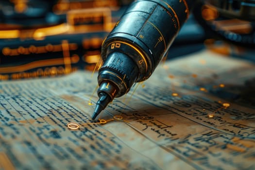 Detailed shot of a pen writing on a piece of paper, capturing the intricacies of the writing process.