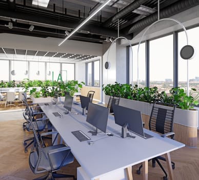 modern office interior with plants. 3d rendering