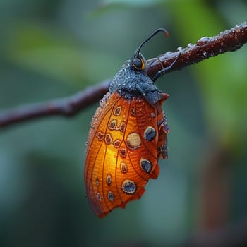 A butterfly emerging from its chrysalis, the first flutter of wings