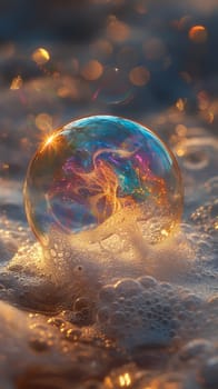 The fleeting beauty of a soap bubble, colors swirling on the surface