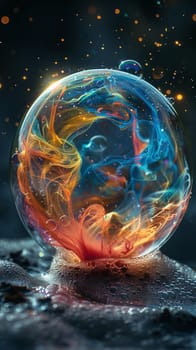The fleeting beauty of a soap bubble, colors swirling on the surface