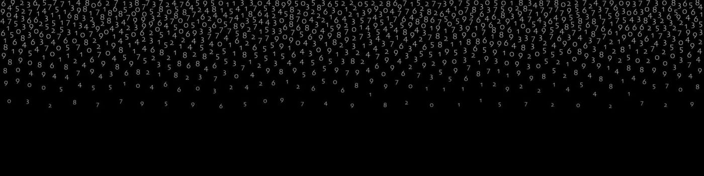 Falling numbers, big data concept. Binary white flying digits. Popular futuristic banner on black background. Digital illustration with falling numbers.